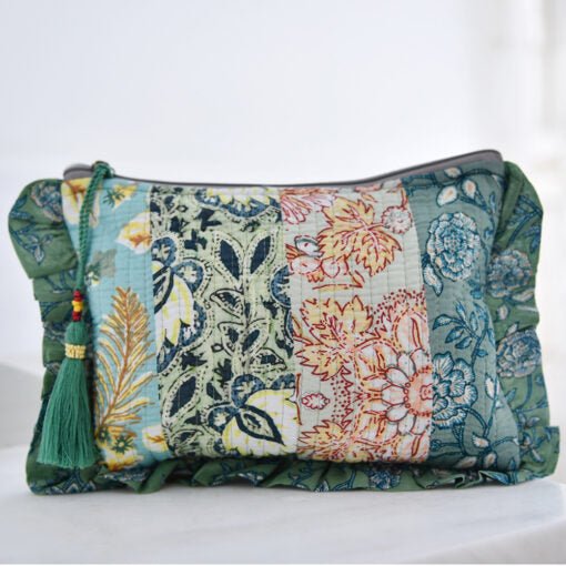 Green Mixed Fabric Quilted Make Up Bag - Angela Reed - 