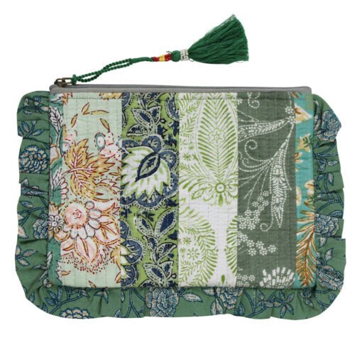 Green Mixed Fabric Quilted Make Up Bag - Angela Reed - 
