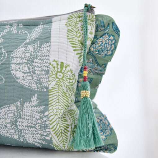 Green Mixed Fabric Quilted Make Up Bag - Angela Reed - 