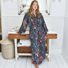 Grey Fruit Print Dressing Gown