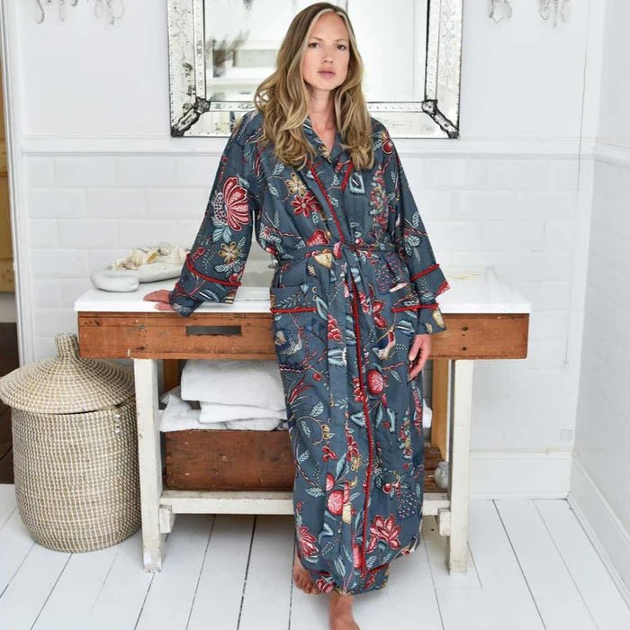 Grey Fruit Print Dressing Gown