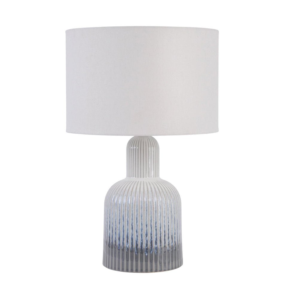 Grey Porcelain Lamp with Ribbed Detailing and White Shade