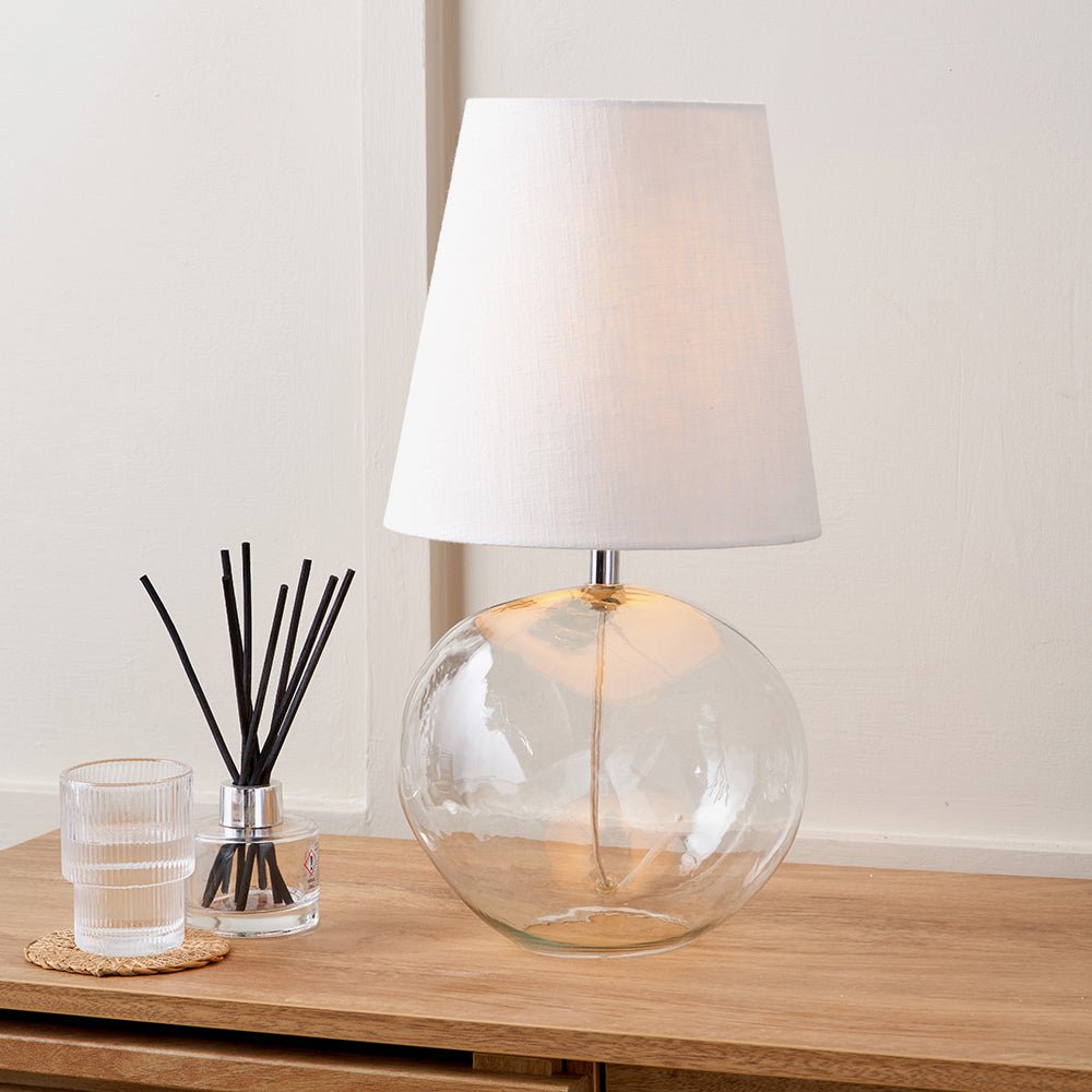 Hallie Clear Glass Table Lamp with White Shade