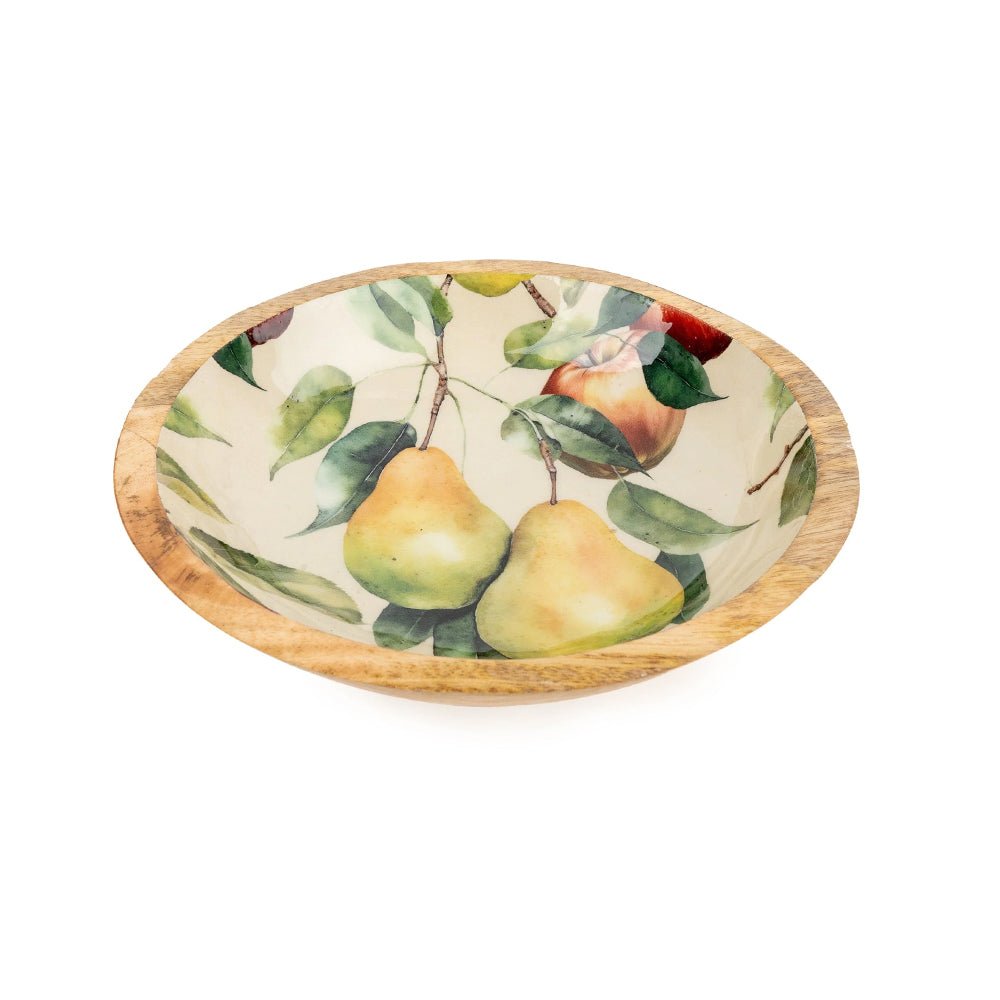 Handcrafted Large Mango Wood Bowl, Apples & Pears