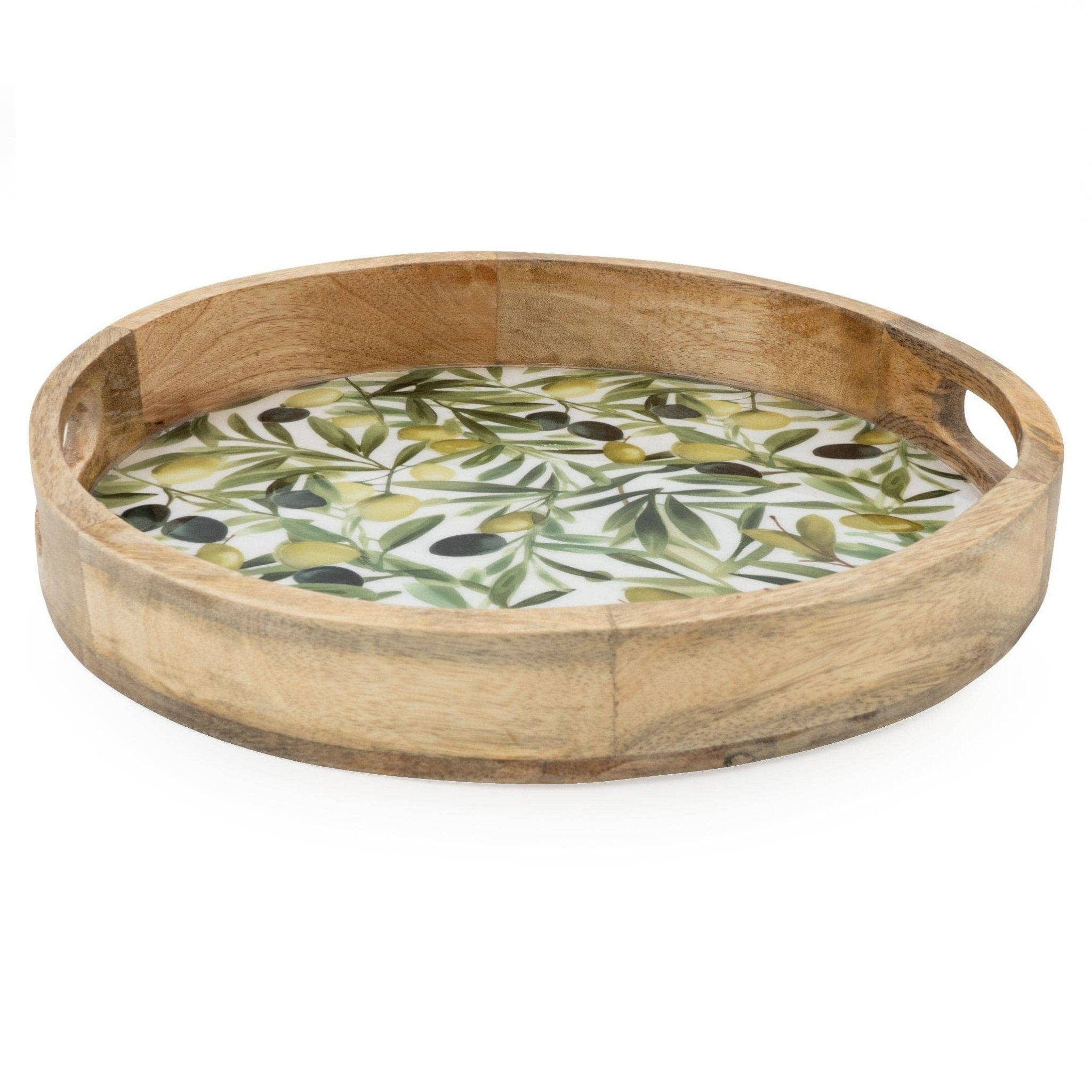 Handcrafted Round Tray Mango Wood, Olives - Angela Reed - 