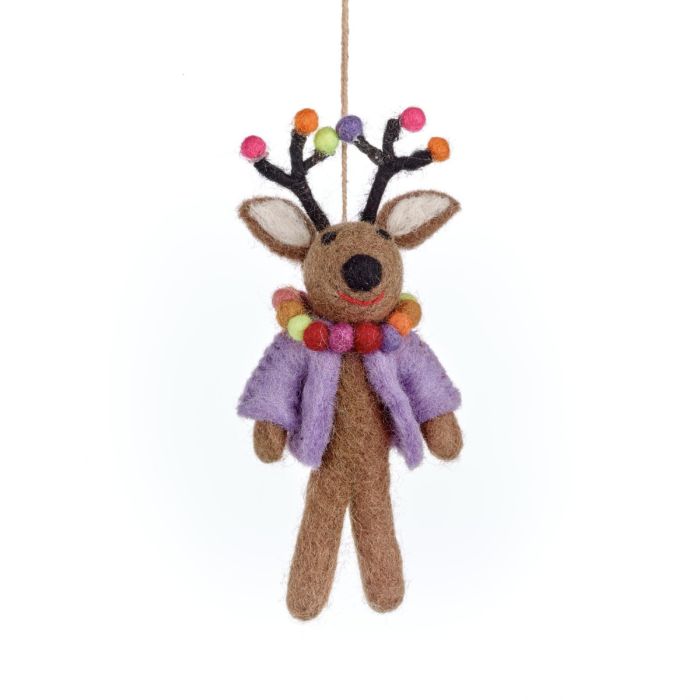 Handmade Felt Donner the Neon Reindeer Christmas Hanging Decoration