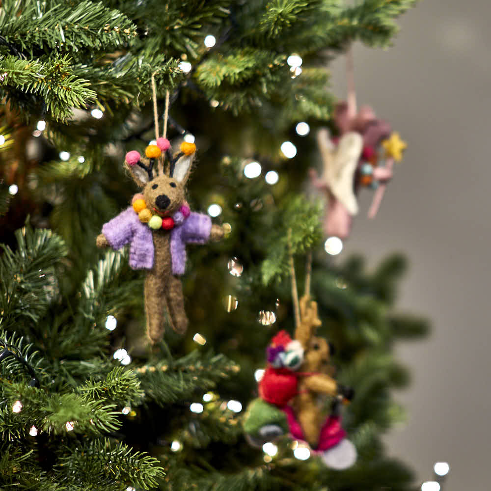 Handmade Felt Donner the Neon Reindeer Christmas Hanging Decoration