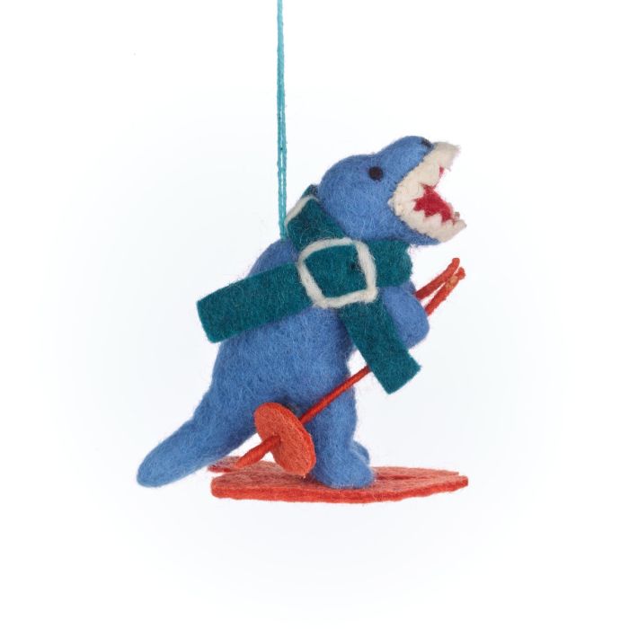 Handmade Felt Skiing Dinosaur Hanging Decoration