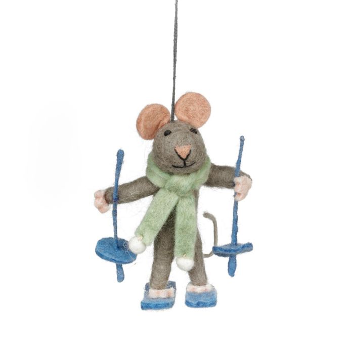 Handmade Felt Skiing Mouse Christmas Decoration
