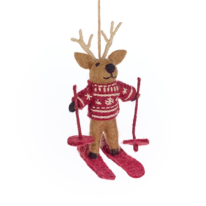 Handmade Felt Skiing Reindeer Hanging Christmas Decoration