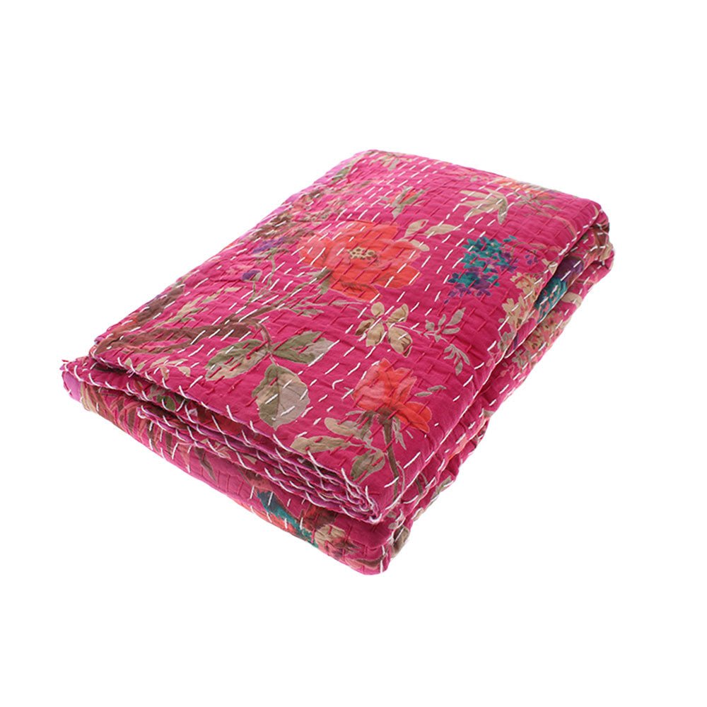 Hot Pink Birds Kantha Throw, 150 x 230cm - Angela Reed -