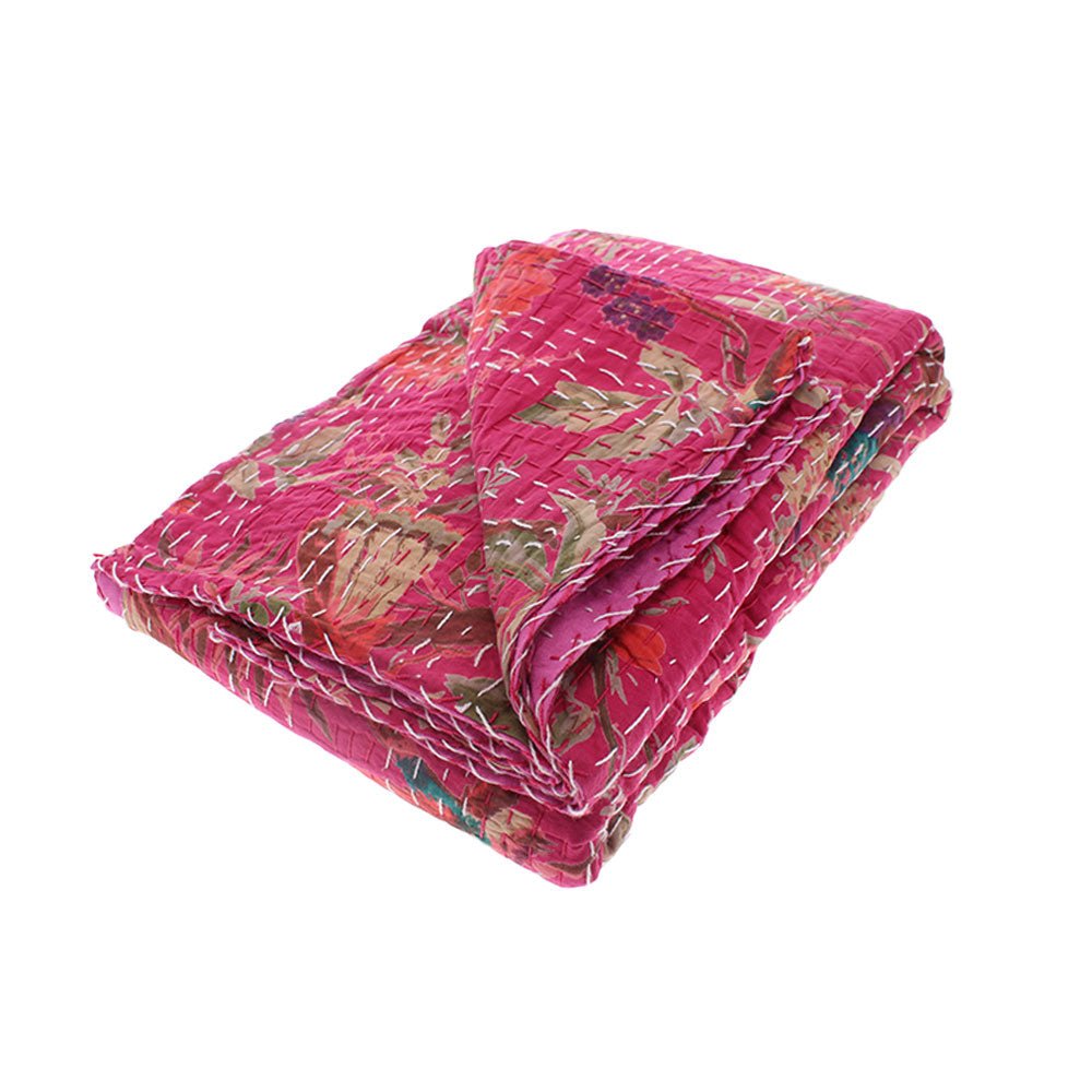 Hot Pink Birds Kantha Throw, 150 x 230cm - Angela Reed -