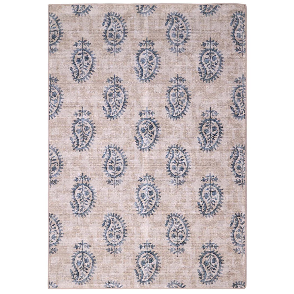 Hug Rug Eco - Washable Woodblock Paisley Blue - Angela Reed - 