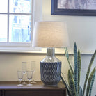 Indigo Diamond Patterned Lamp with Shade