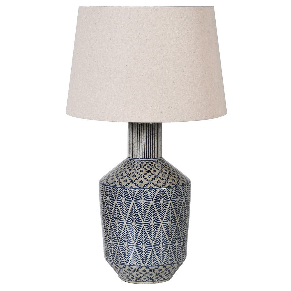 Indigo Diamond Patterned Lamp with Shade - Angela Reed - 