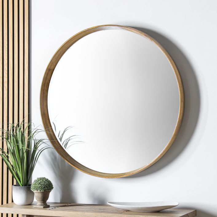 Keaton Large Round Mirror, Oak