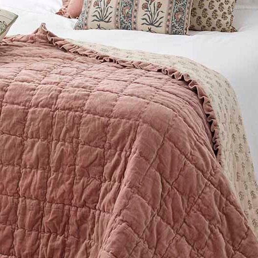Matilda Velvet Ruffle Bedspread, Rosewood - Angela Reed - 