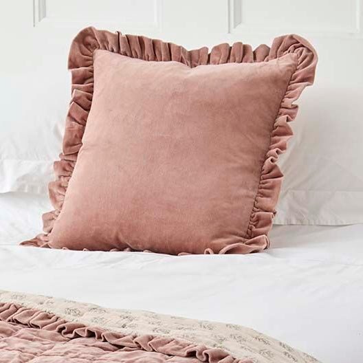 Matilda Velvet Ruffle Cushion, Rosewood - Angela Reed - 