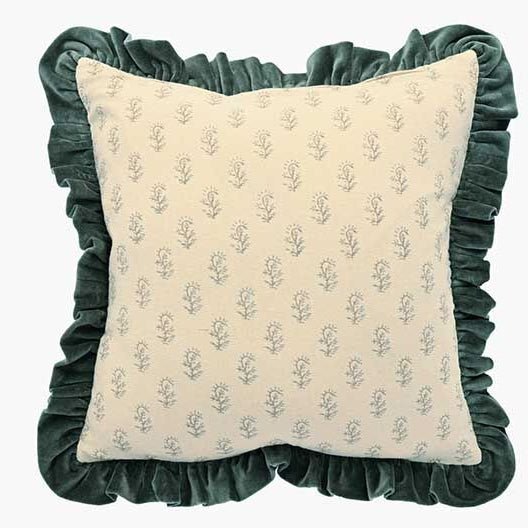 Matilda Velvet Ruffle Cushion, Teal - Angela Reed - 