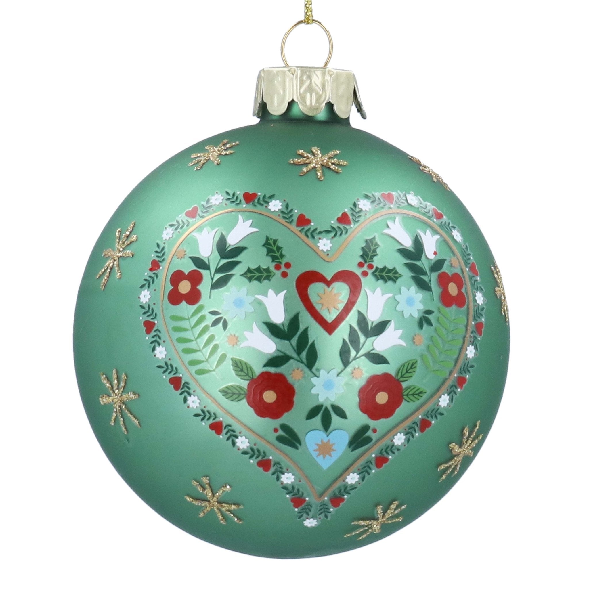 Matt Sage Green Alpine Heart Glass Bauble