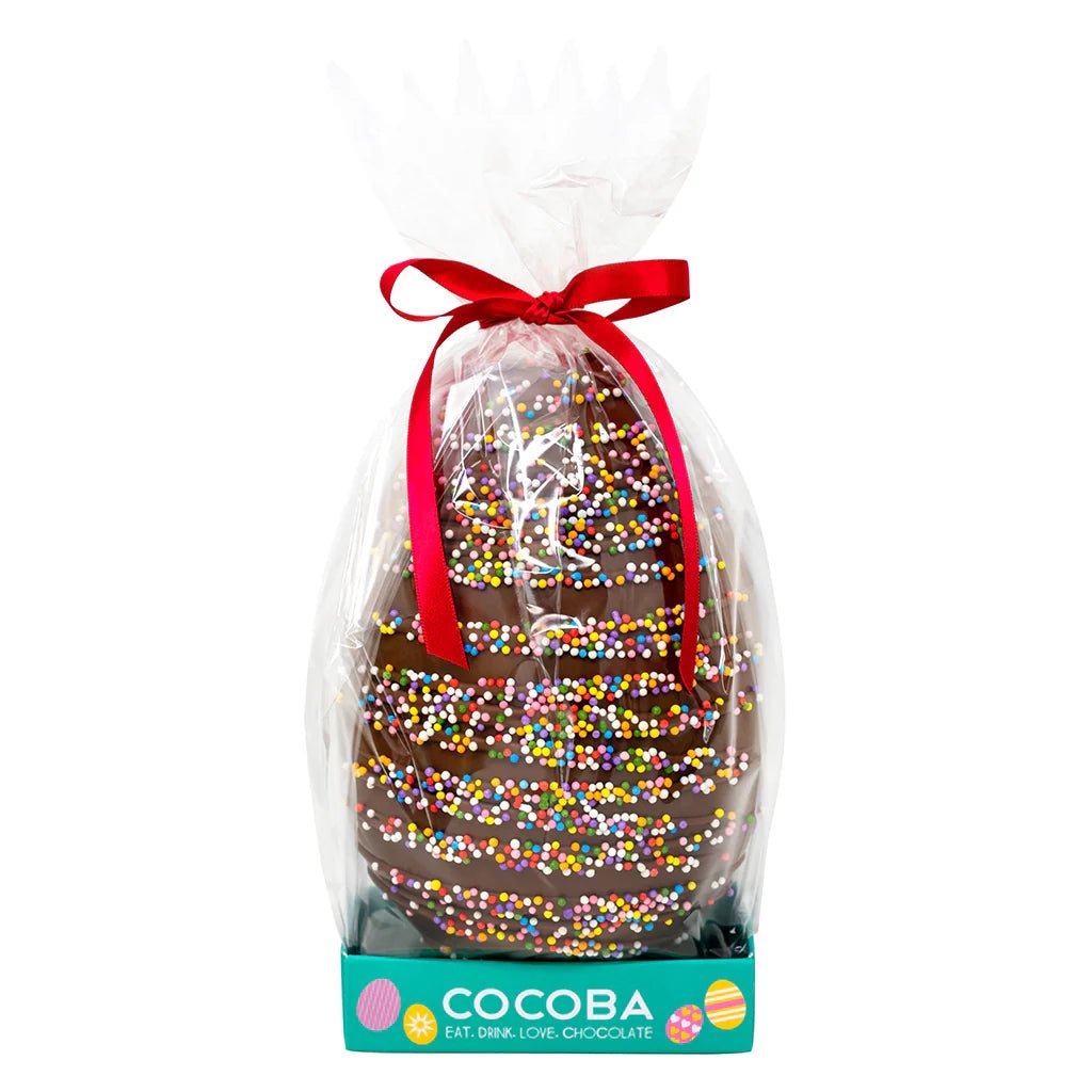 Milk chocolate drizzled Easter egg with coloured sprinkles 250g