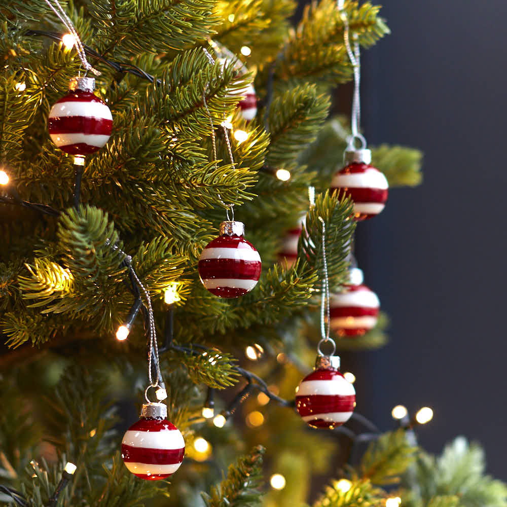 Mini Bauble Red & White Stripe, Set of 12