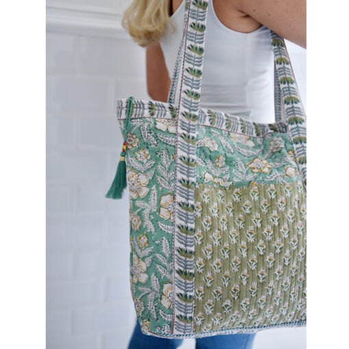 Mint & Mustard Small Block Print Quilted Tote Bag - Angela Reed - 