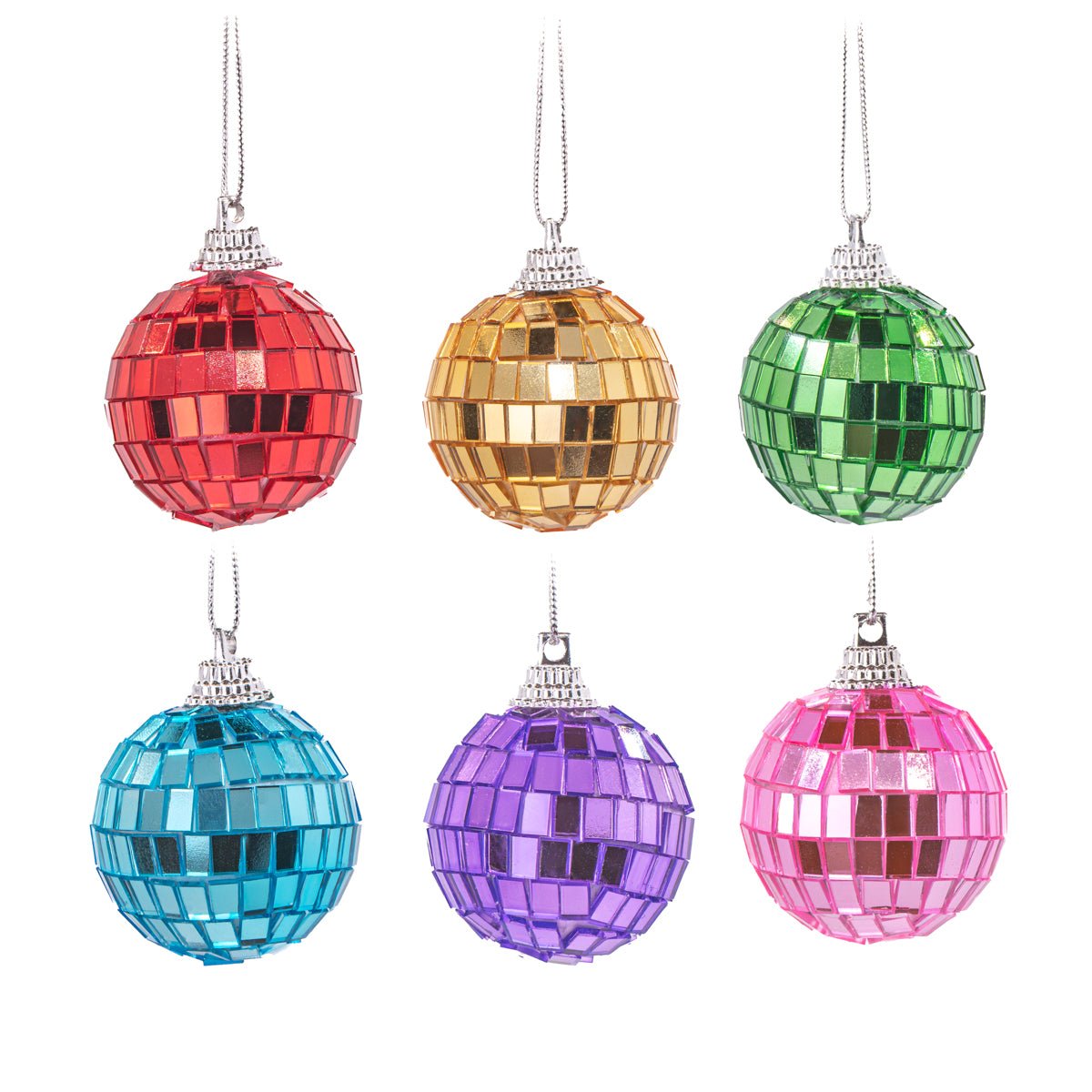 Multicoloured Mirror Ball Bauble, Set of 6