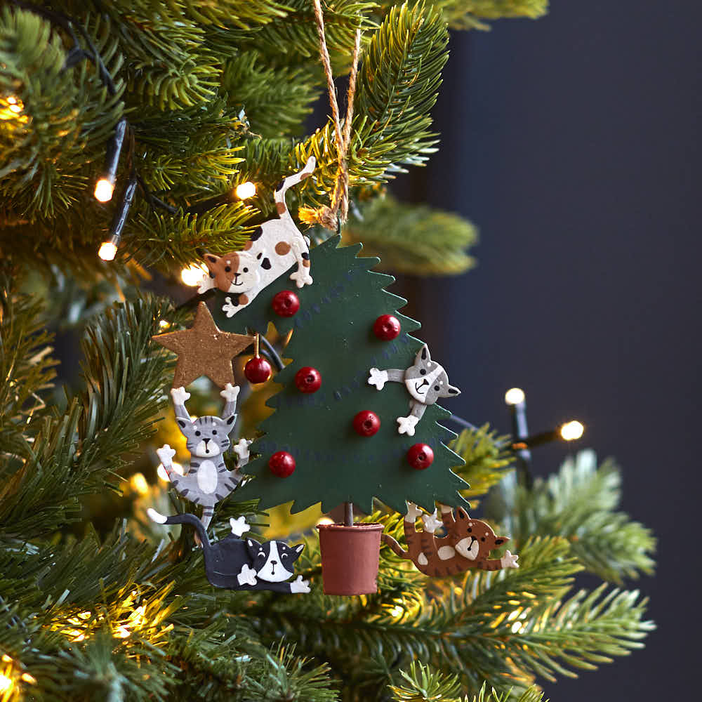 Naughty Cats In Tree Hanging Decoration