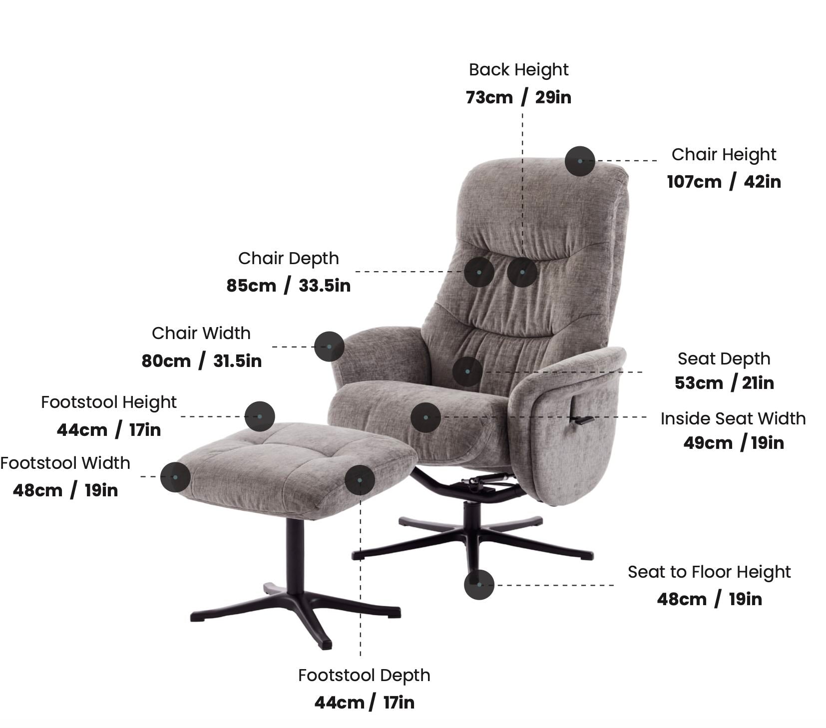 Nevada Reclining Chair Cloud,Barley,Ash