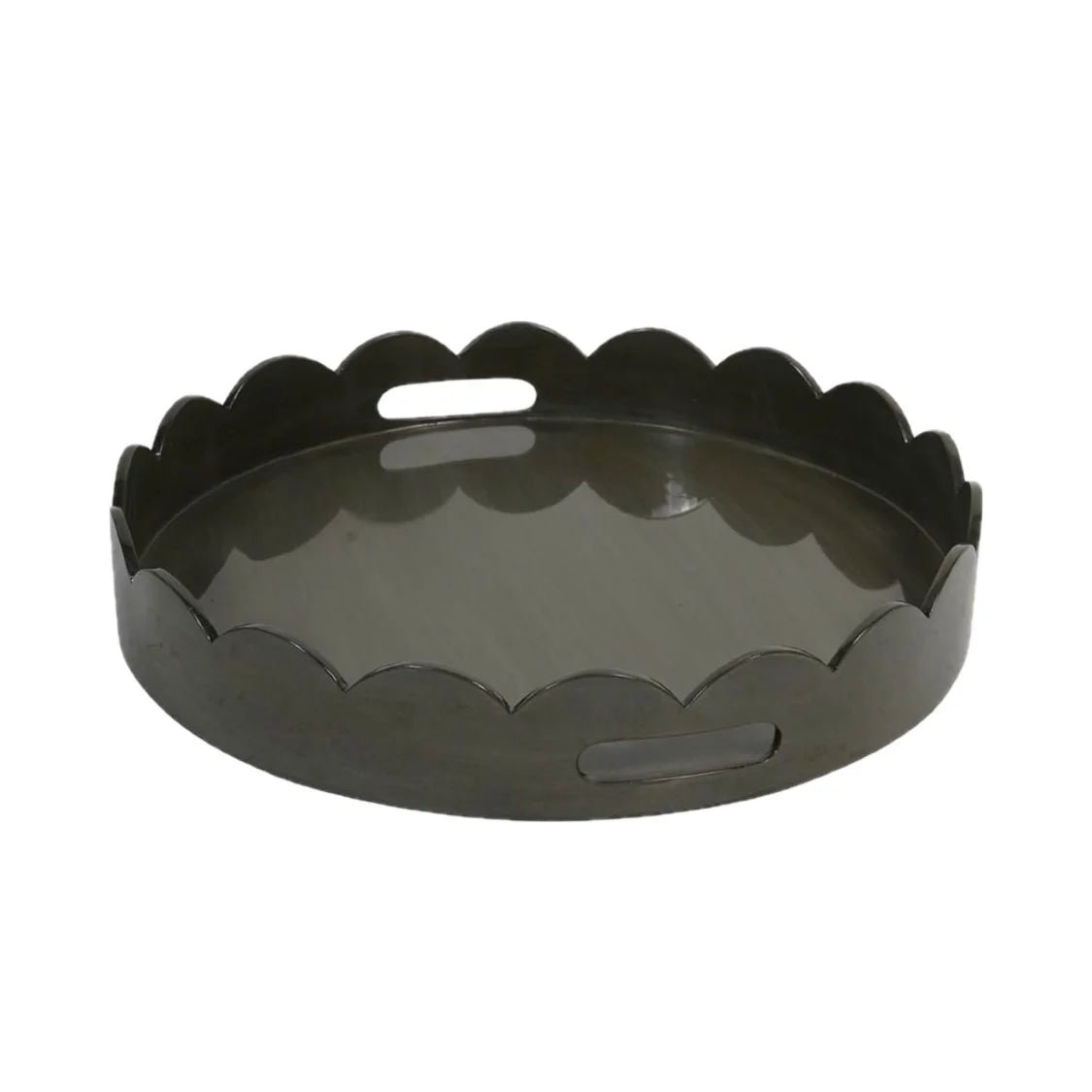 Olive Lacquer Round Tray with Scallop Edge