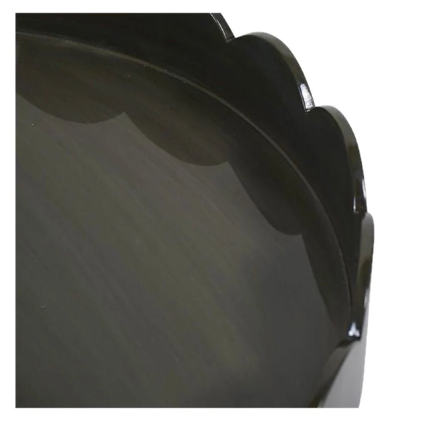 Olive Lacquer Round Tray with Scallop Edge