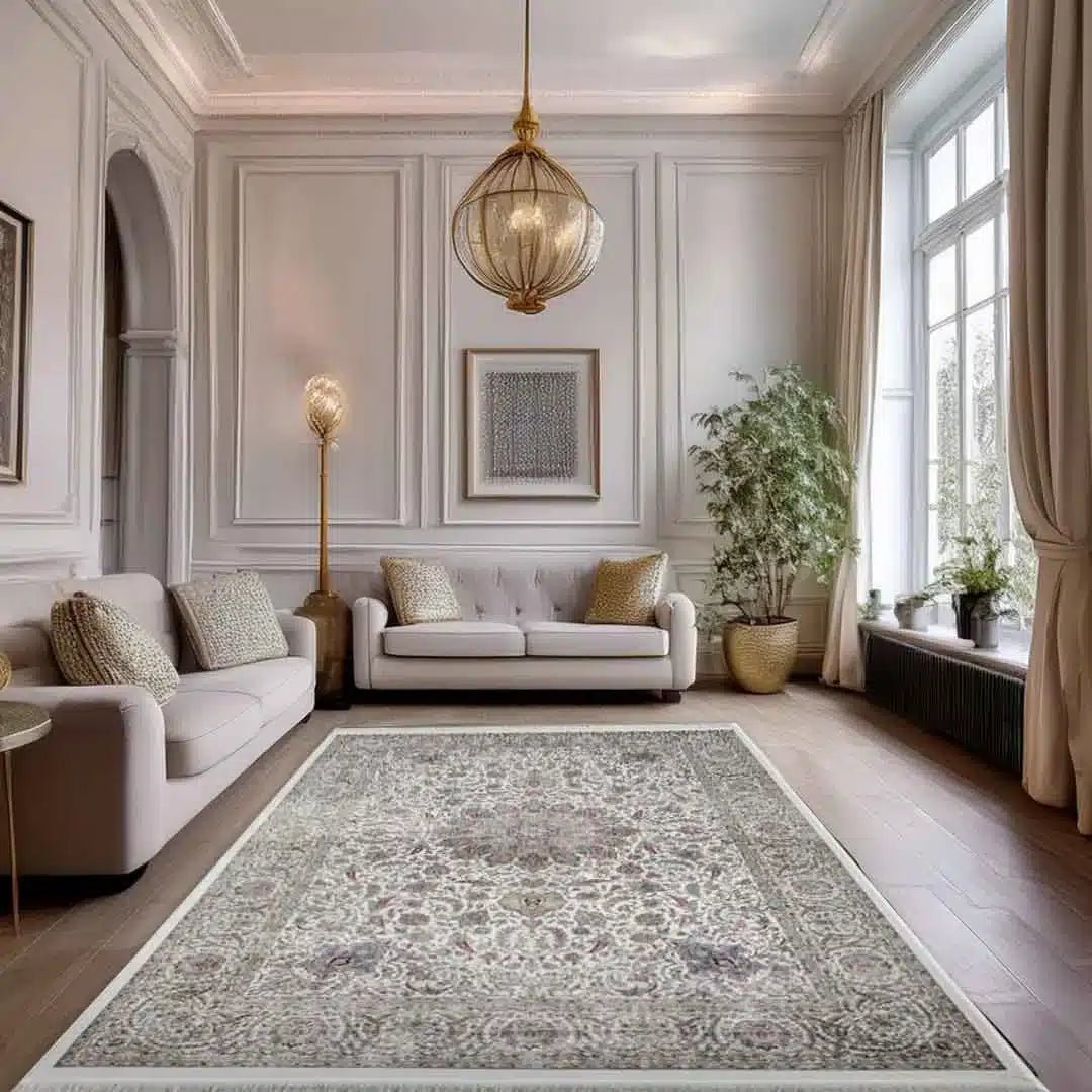 Ornate Persian Floral Ivory Rug - Angela Reed - 