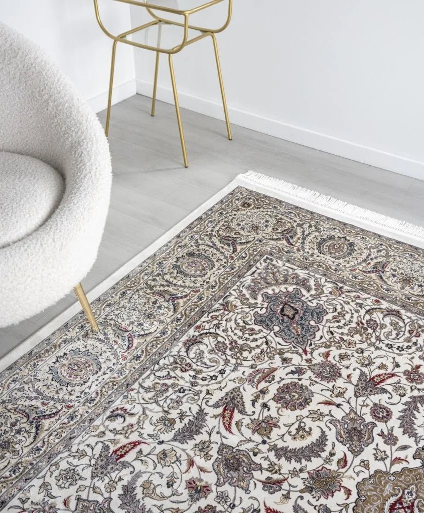 Ornate Persian Floral Ivory Rug - Angela Reed - 