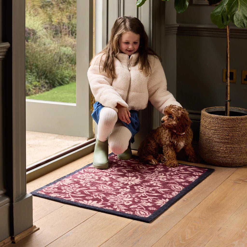 Paisley Floral Burgundy Washable Doormat - Angela Reed - 