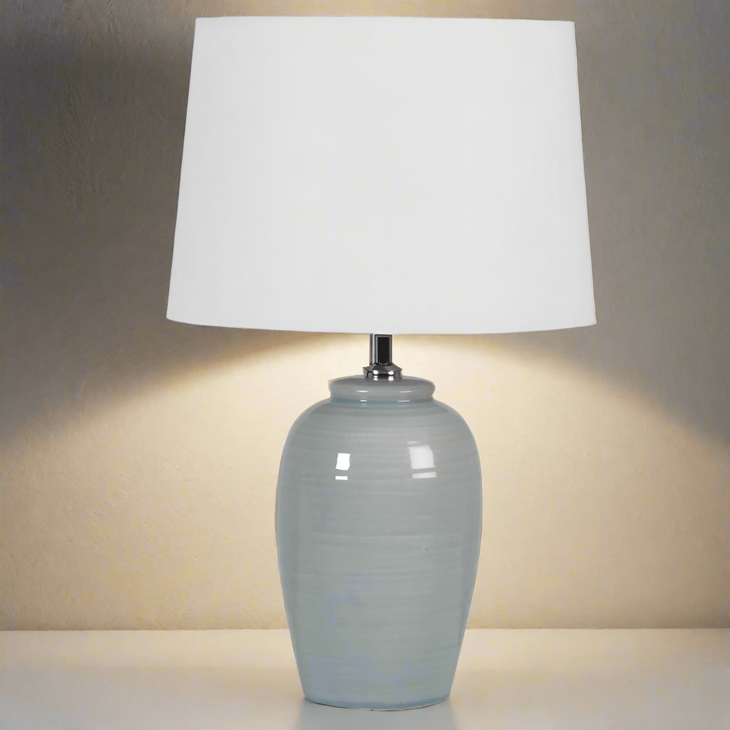 Pale Green Table Lamp with Linen Shade - Angela Reed - 