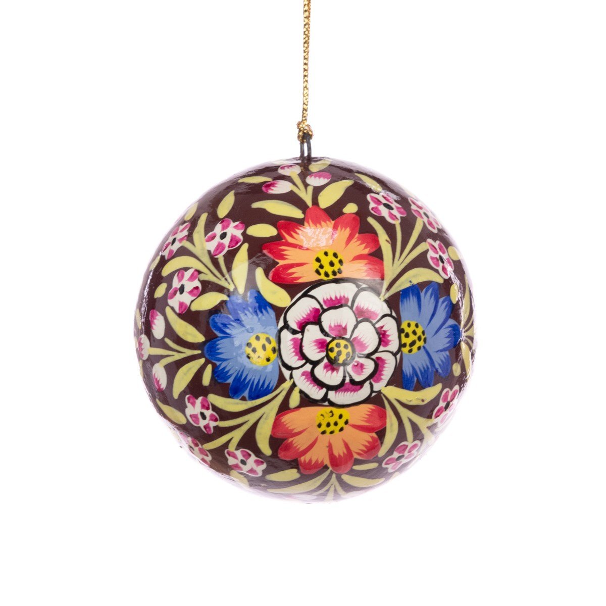 Papier Mache Floral Bauble, Blue Flowers