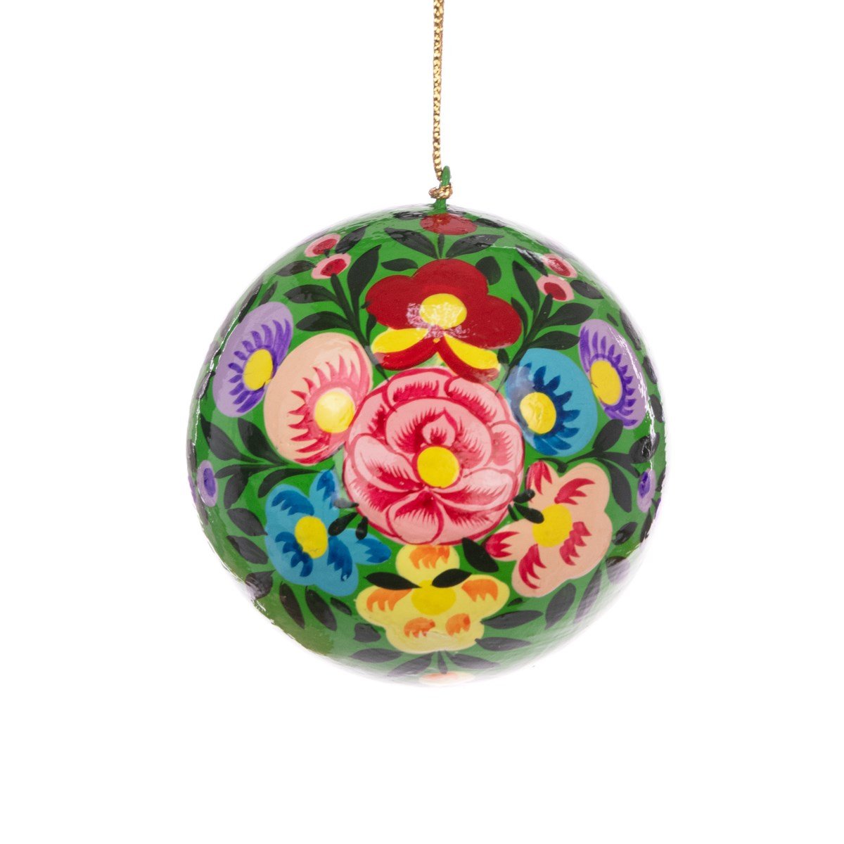 Papier Mache Floral Bauble, Green