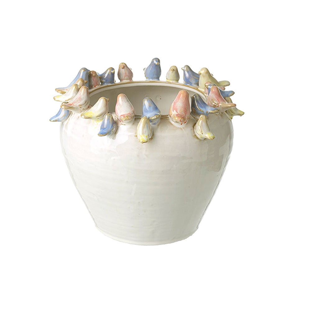 Pot with Multicoloured Birds Large