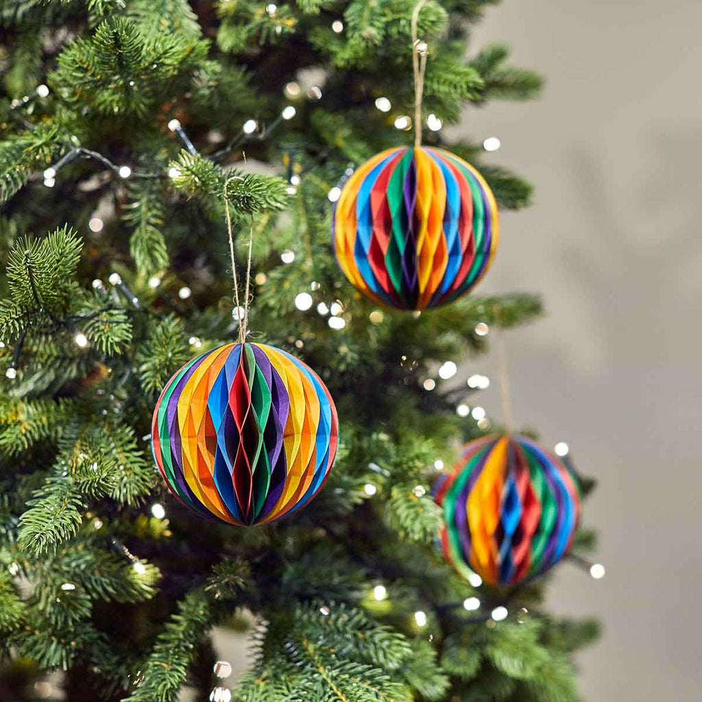 Rainbow Honeycomb Paper Bauble - Angela Reed - Christmas Decorations