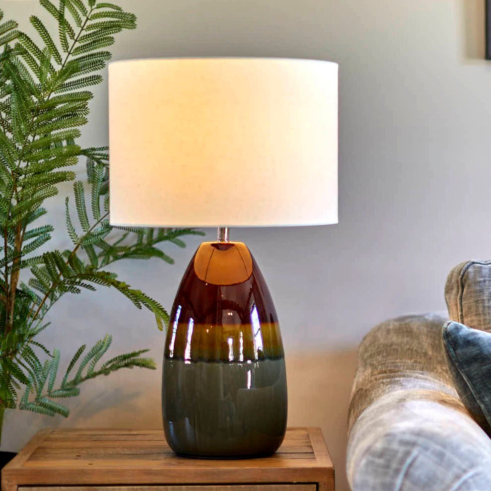 Reactive Glaze Table Lamp with Linen Shade