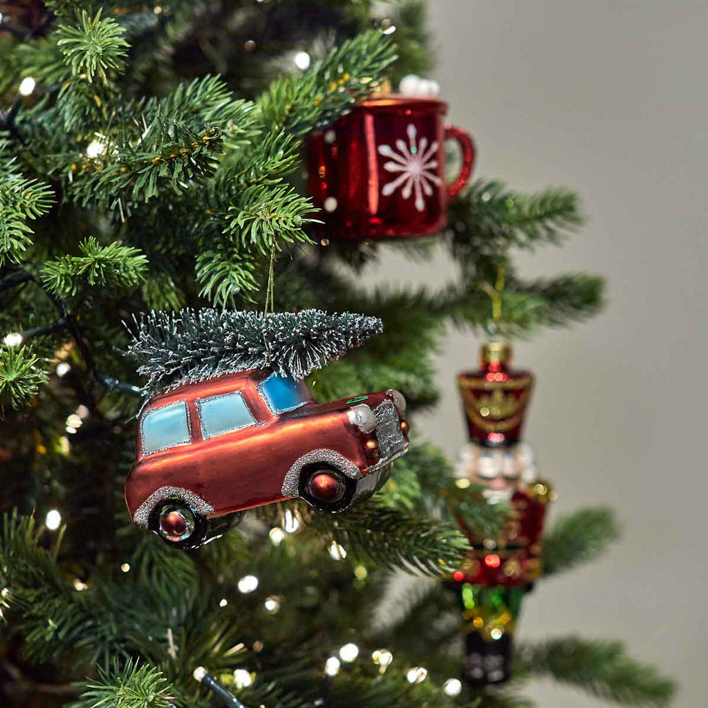 Red Glass Car with Tree Bauble - Angela Reed - Christmas Decorations