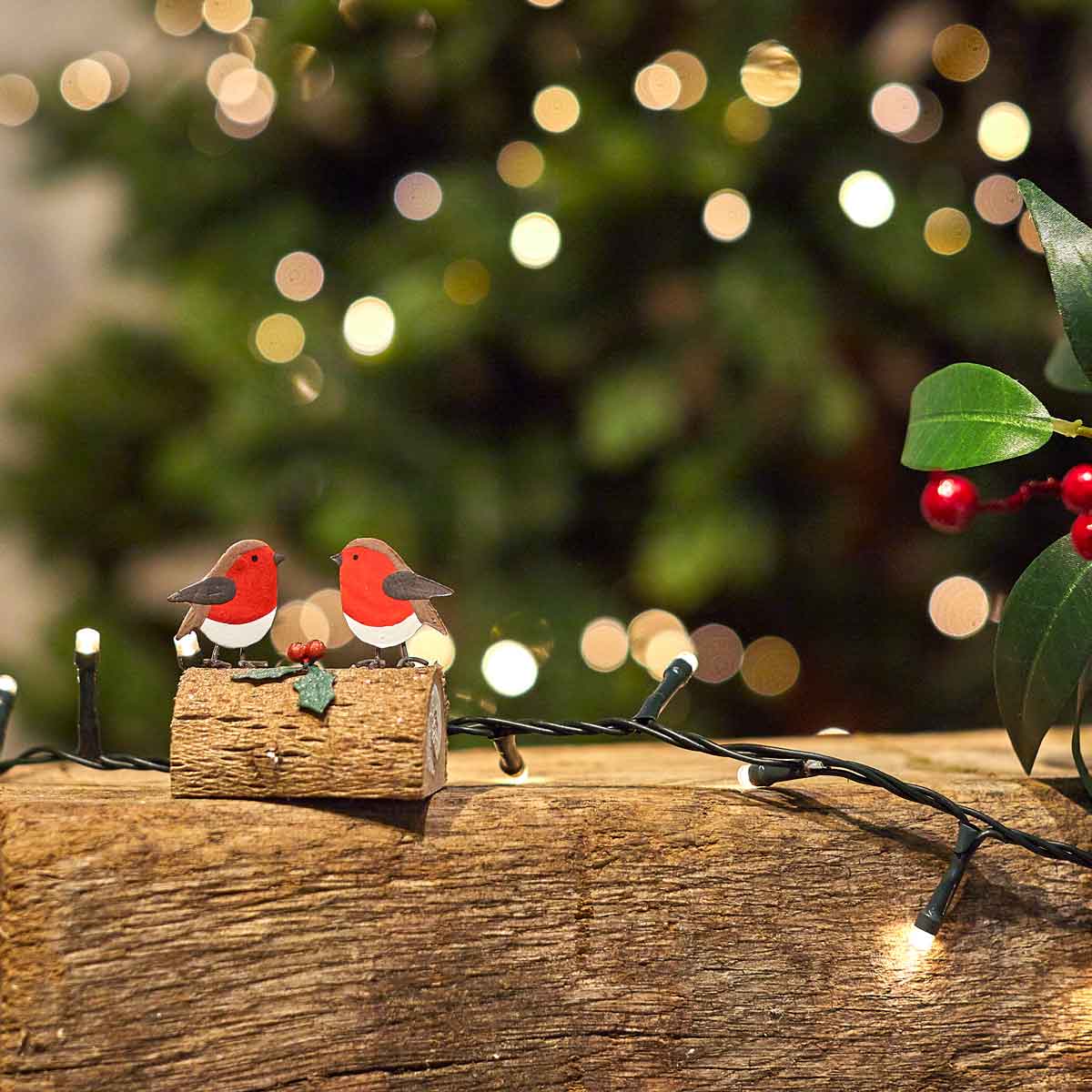 Robins on a Yule Log