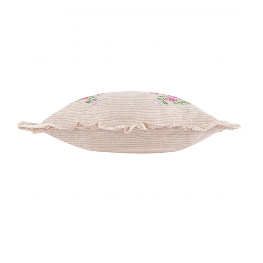Ruffled Embroidered Cushion in Pink