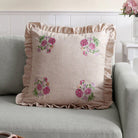 Ruffled Embroidered Cushion in Pink