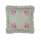 Ruffled Embroidered Cushion in Sage