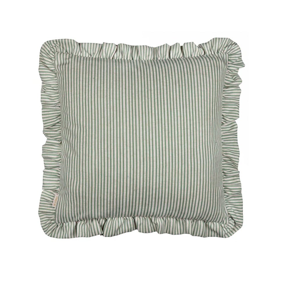 Ruffled Embroidered Cushion in Sage