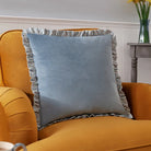 Ruffled Matte Velvet Cushion in Blue