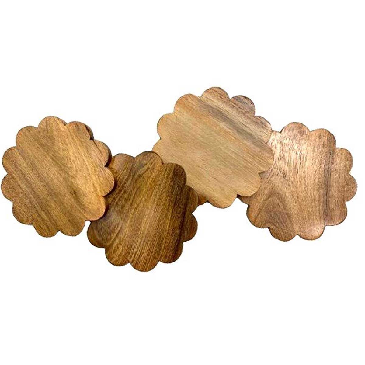Scalloped Wooden Coaster, Set of 4