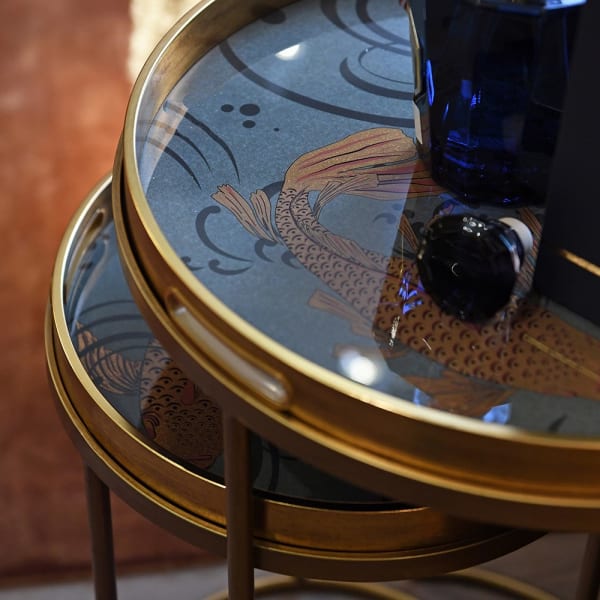 Set of 2 Golden Koi Tray Tables